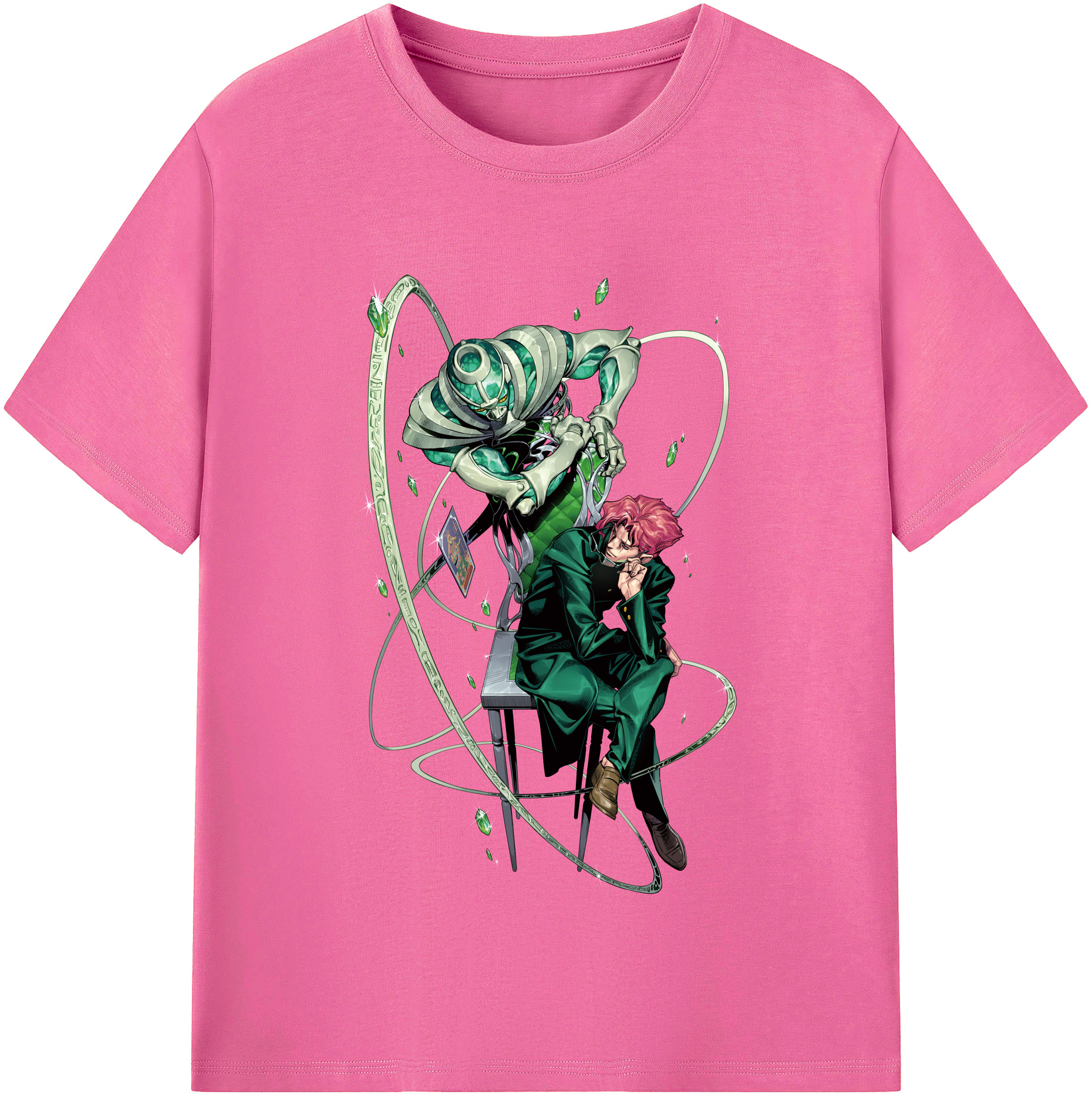 （画像用） ジョジョの奇妙な冒険 花京院 典明（かきょういん のりあき） JoJo's Bizarre Adventure Kakyoin Noriaki レディースカジュアルプリントTシャツ（綿100％）